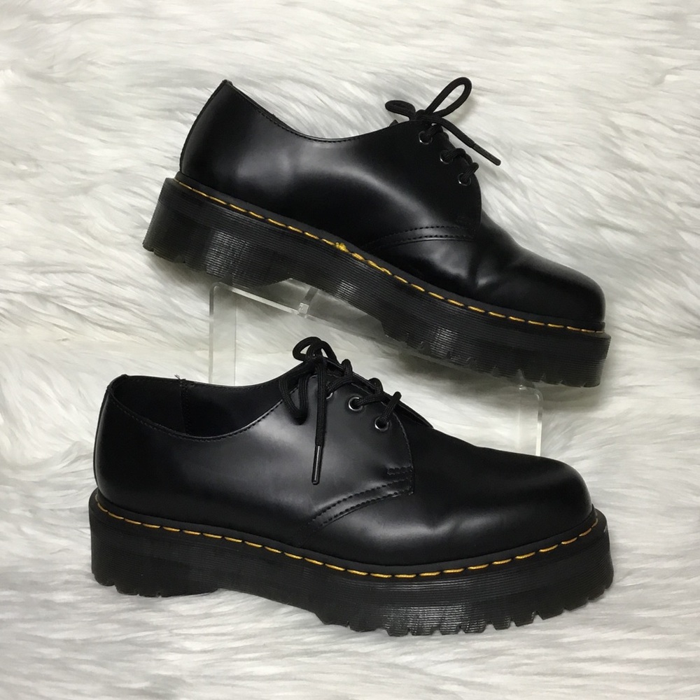 Dr. Martens 1461 Quad Polished Smooth Leather Platform Shoes, Black, EUR 47